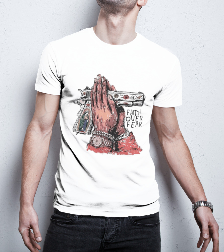 Our Lady Of Guadalupe Praying Hands Gun Faith Over Fear T-Shirt