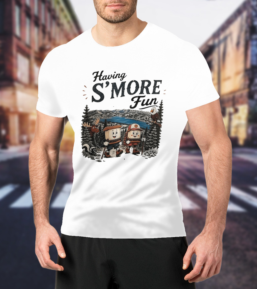 Having S'More Fun Camping Hiking At Bear Lake With Wildlife And Nature Scene T-Shirt