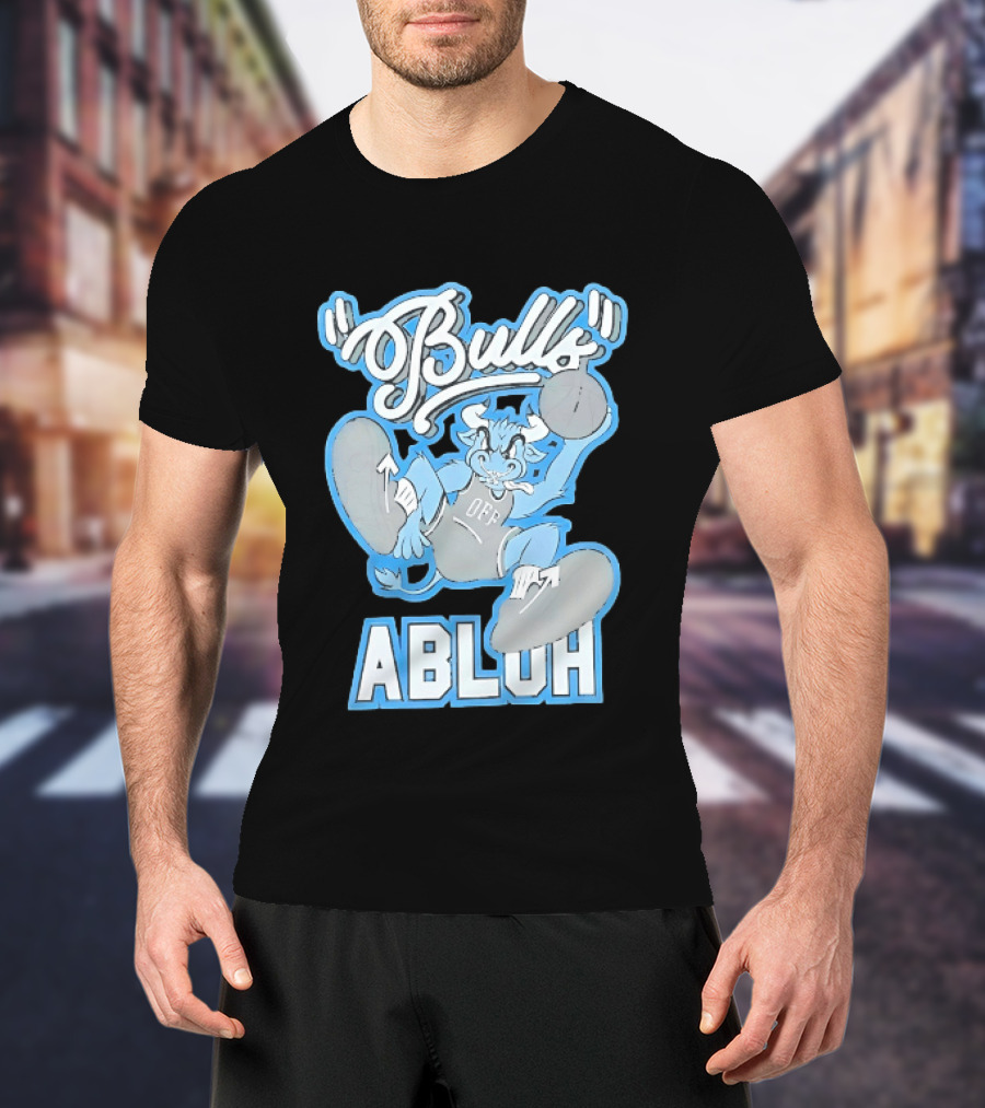 Bulls Abluh Off Blue Cartoon Basketball Character Jumping T-Shirt