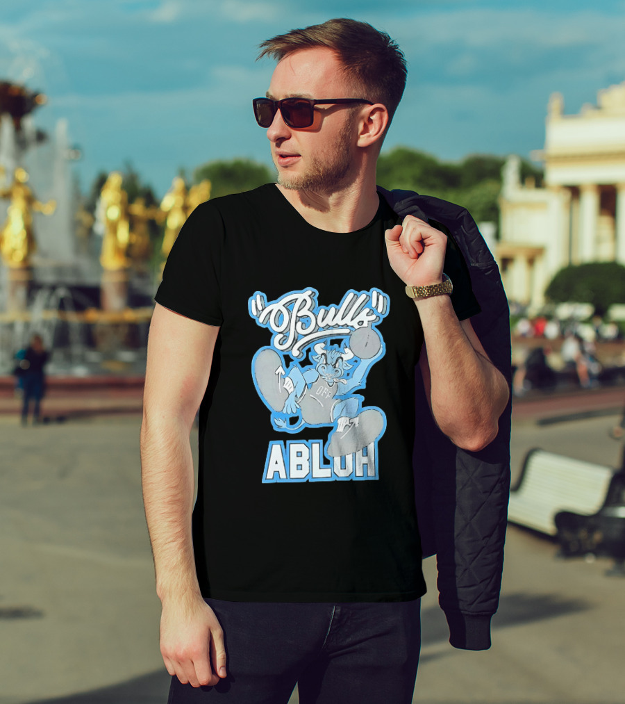 Bulls Abluh Off Blue Cartoon Basketball Character Jumping T-Shirt