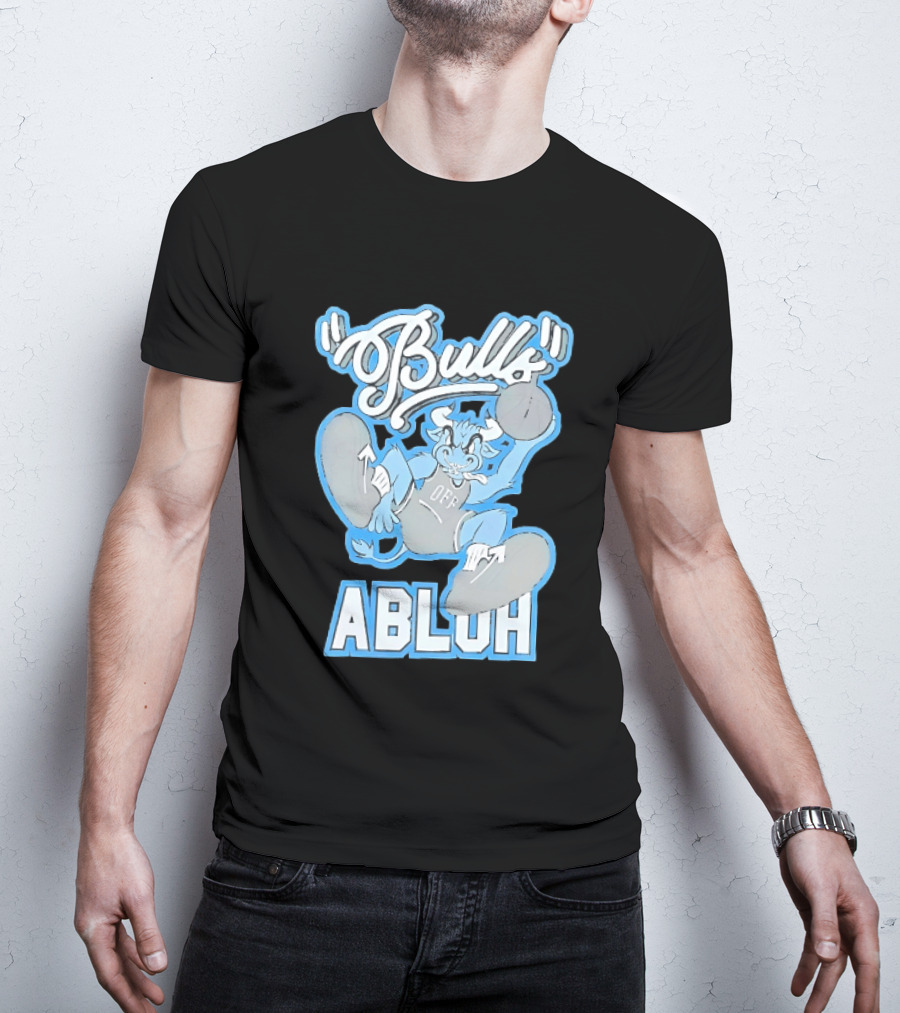 Bulls Abluh Off Blue Cartoon Basketball Character Jumping T-Shirt