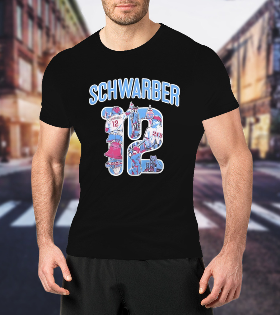 Kyle Schwarber Philadelphia Phillies 12 Liberty Bell City Skyline 215 T-Shirt
