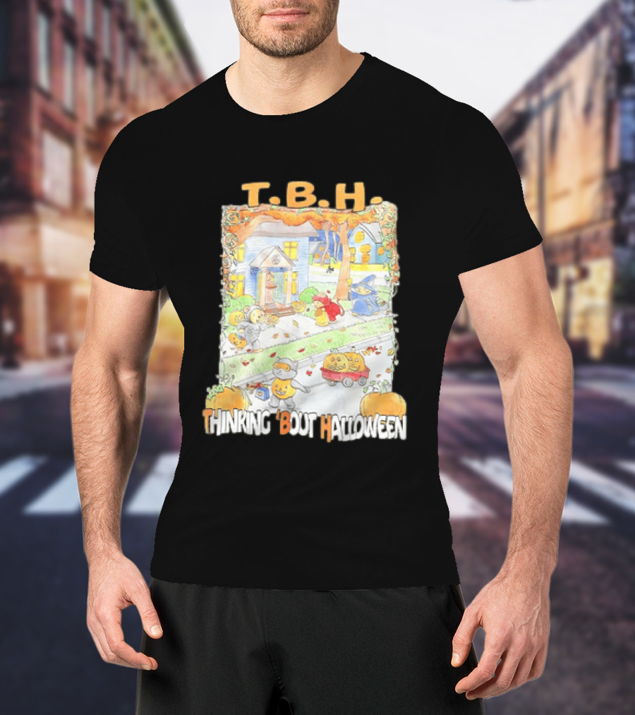 TBH Thinking 'Bout Halloween Animal Trick Or Treaters Fall Street Scene T-Shirt