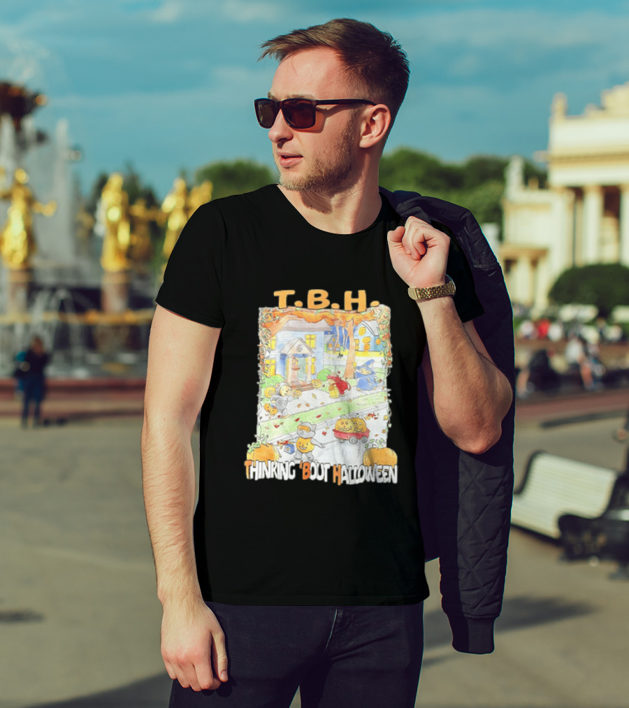 TBH Thinking 'Bout Halloween Animal Trick Or Treaters Fall Street Scene T-Shirt