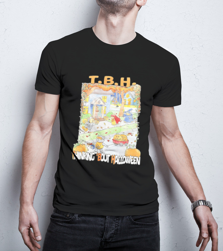 TBH Thinking 'Bout Halloween Animal Trick Or Treaters Fall Street Scene T-Shirt