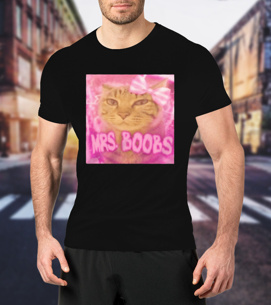Mrs Boobs Cat Pink Aesthetic With Bow T-Shirt