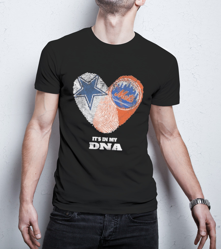 IT'S IN MY DNA Dallas Cowboys New York Mets Fan Fingerprint Heart T-Shirt