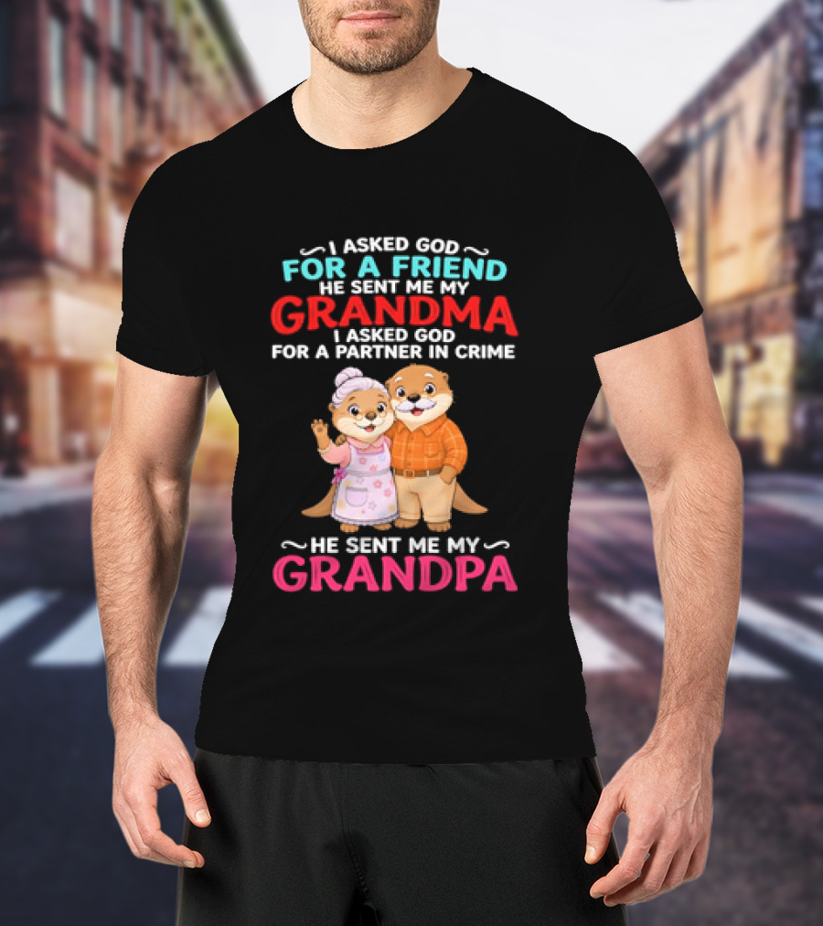 I Asked God For A Friend He Sent Me My Grandma Partner In Crime Grandpa Otter T-Shirt