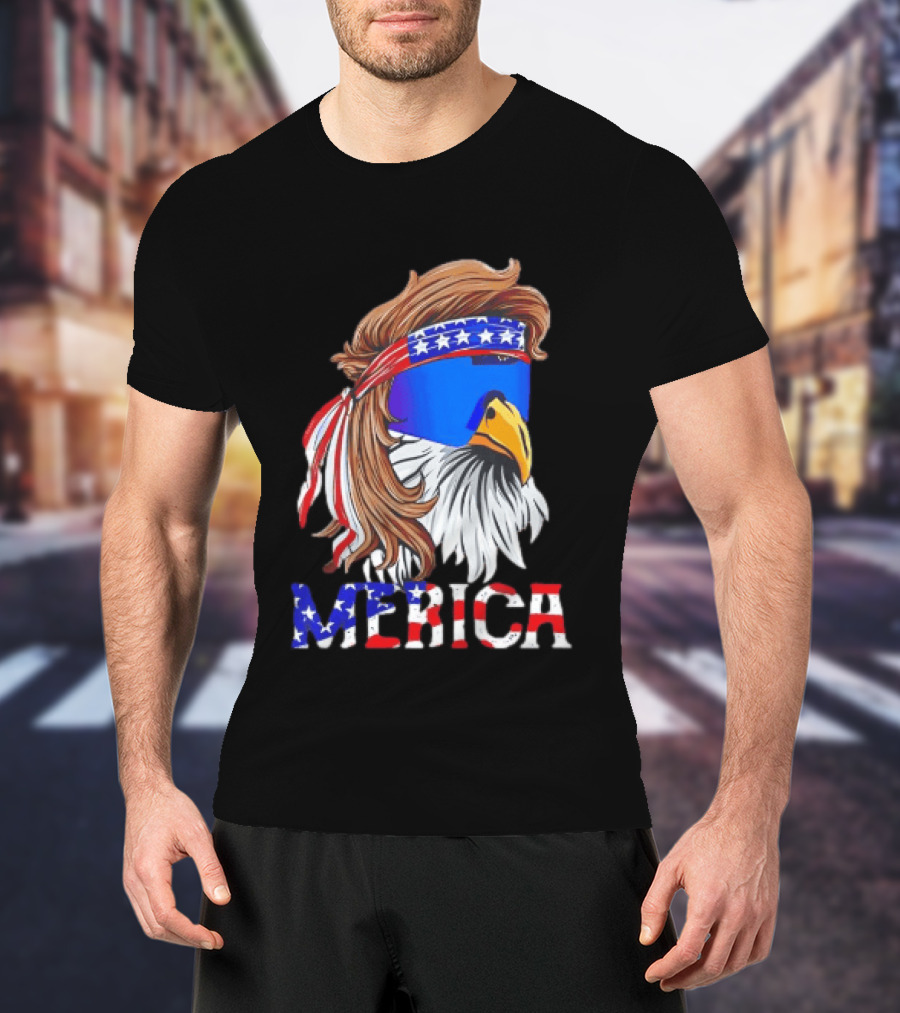 Patriotic Merica Bald Eagle Mullet Sunglasses USA Flag T-Shirt