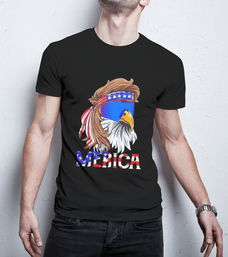 Patriotic Merica Bald Eagle Mullet Sunglasses USA Flag T-Shirt