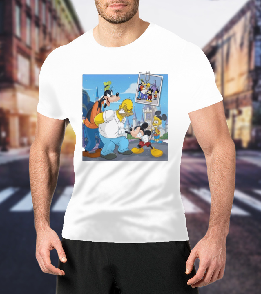 Disney World Homer With Mickey Goofy Bart Mashup By Richietoons T-Shirt