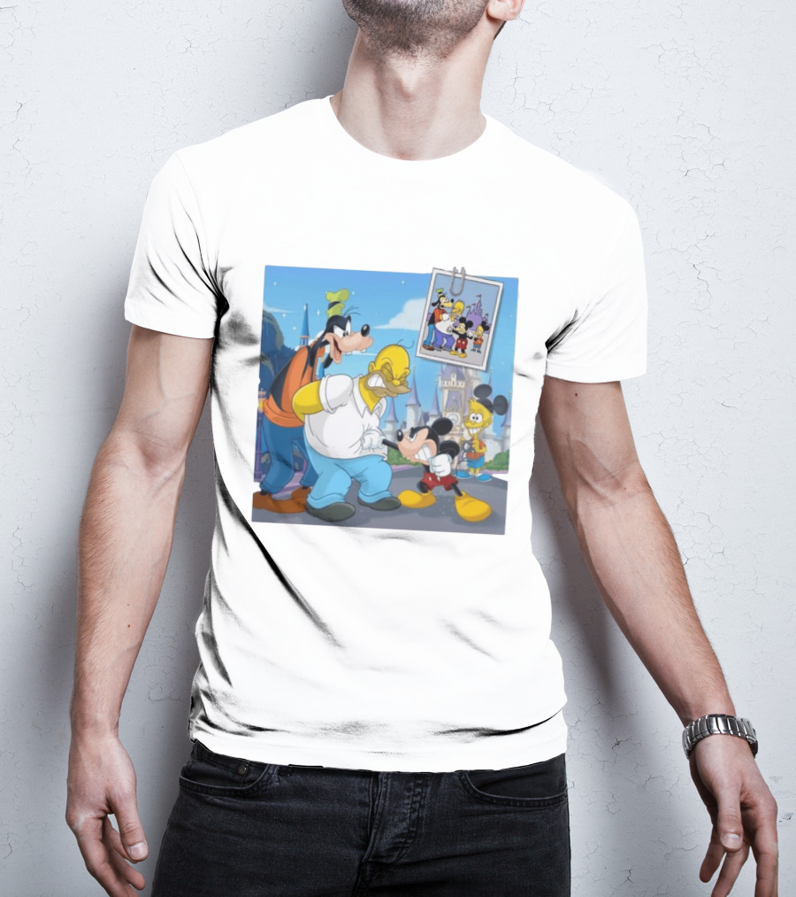 Disney World Homer With Mickey Goofy Bart Mashup By Richietoons T-Shirt