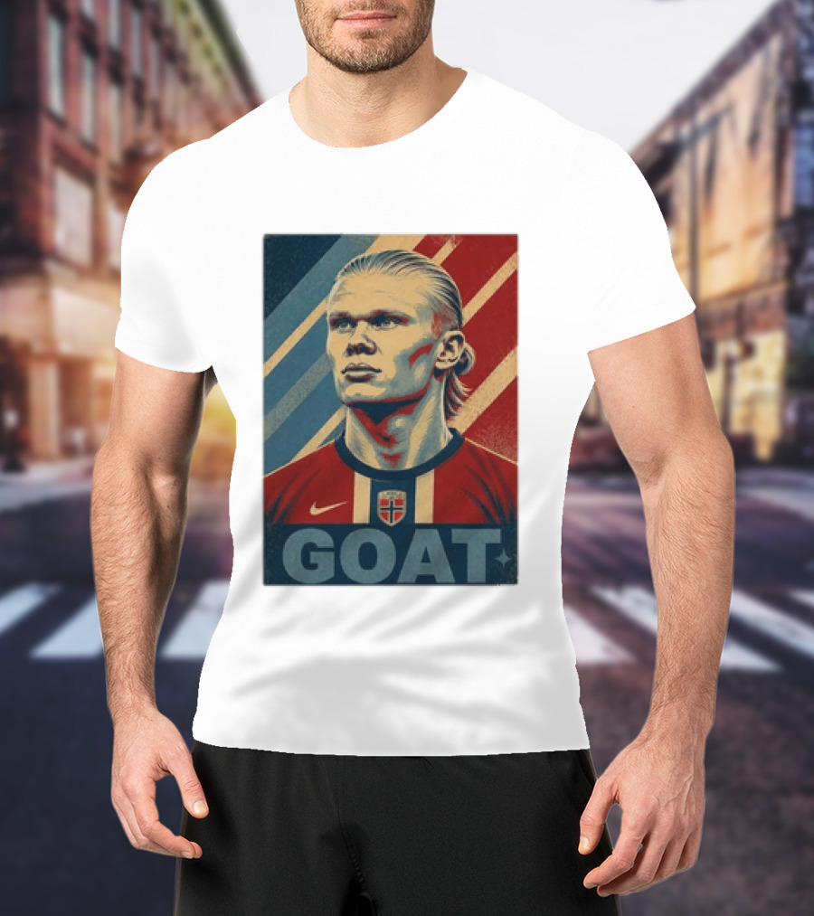 Erling Haaland G.O.A.T Norway Soccer Legend Iconic Red Blue Stripes T-Shirt