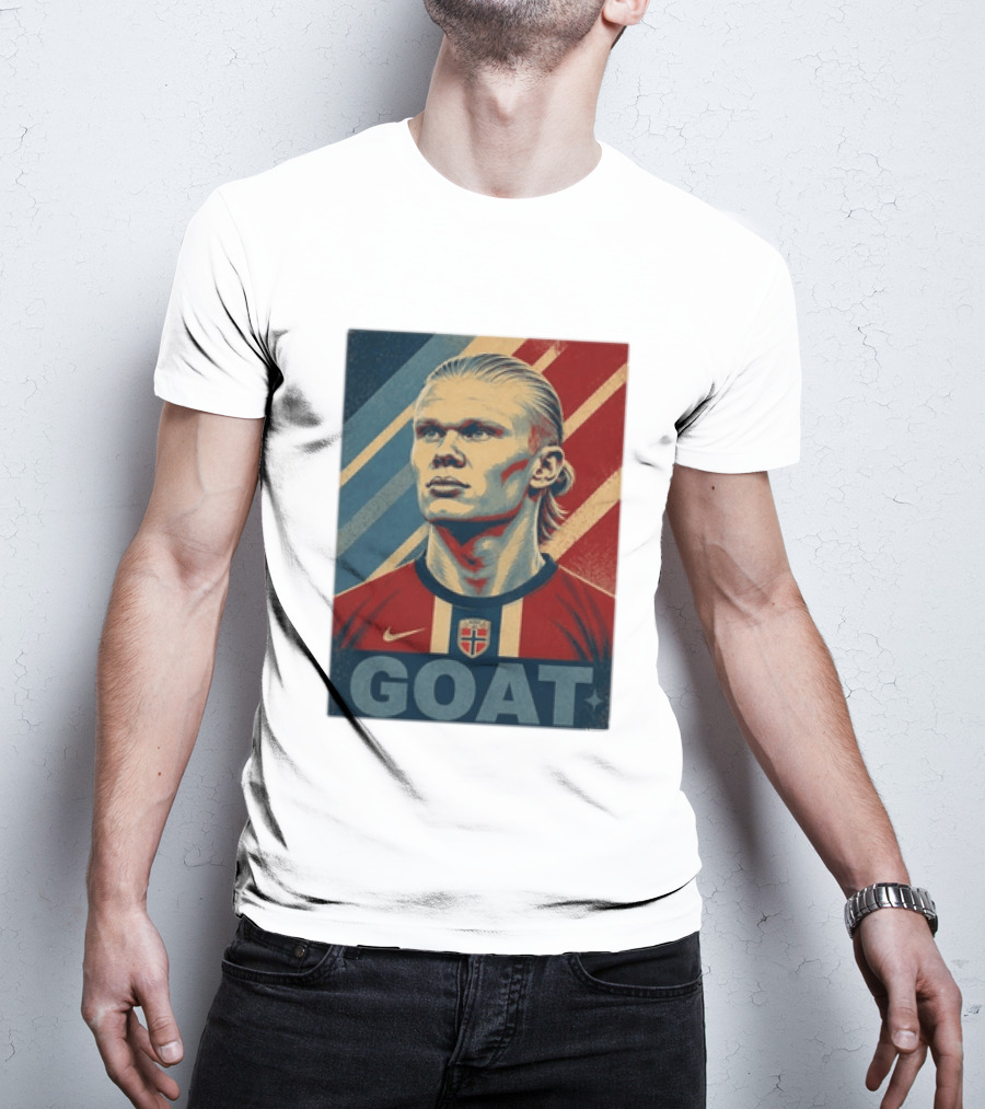 Erling Haaland G.O.A.T Norway Soccer Legend Iconic Red Blue Stripes T-Shirt
