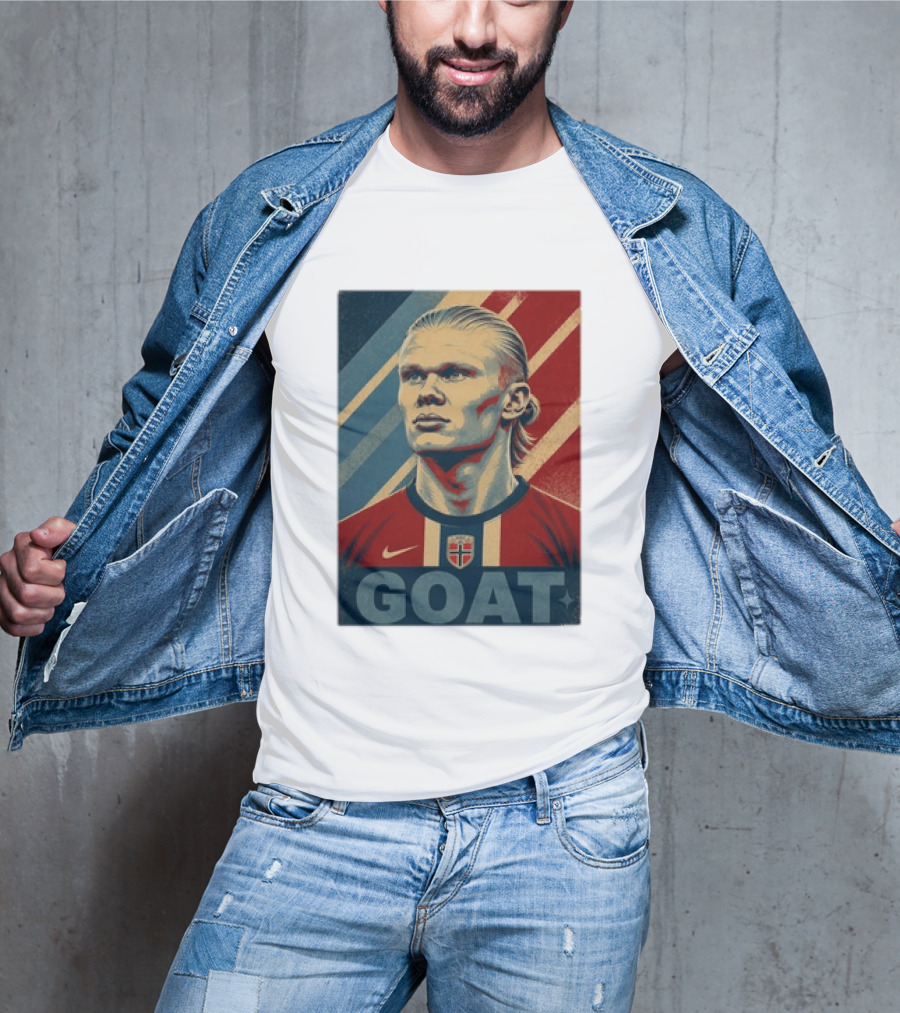 Erling Haaland G.O.A.T Norway Soccer Legend Iconic Red Blue Stripes T-Shirt