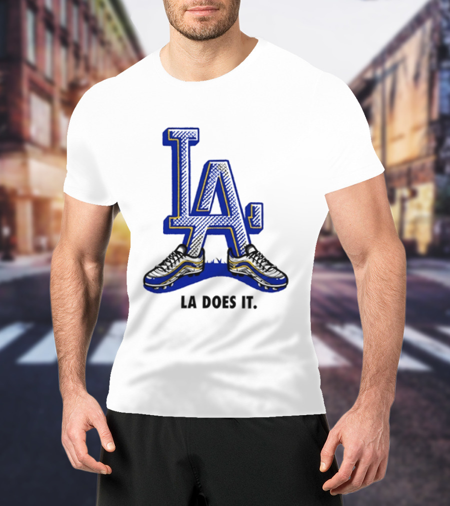 LA Dodgers LA Does It Baseball Footwear T-Shirt