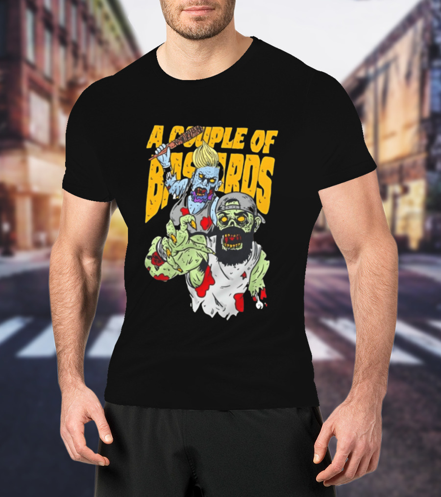 A Couple Of Bastards Zombie Cartoon With Baseball Bat And Beard T-Shirt