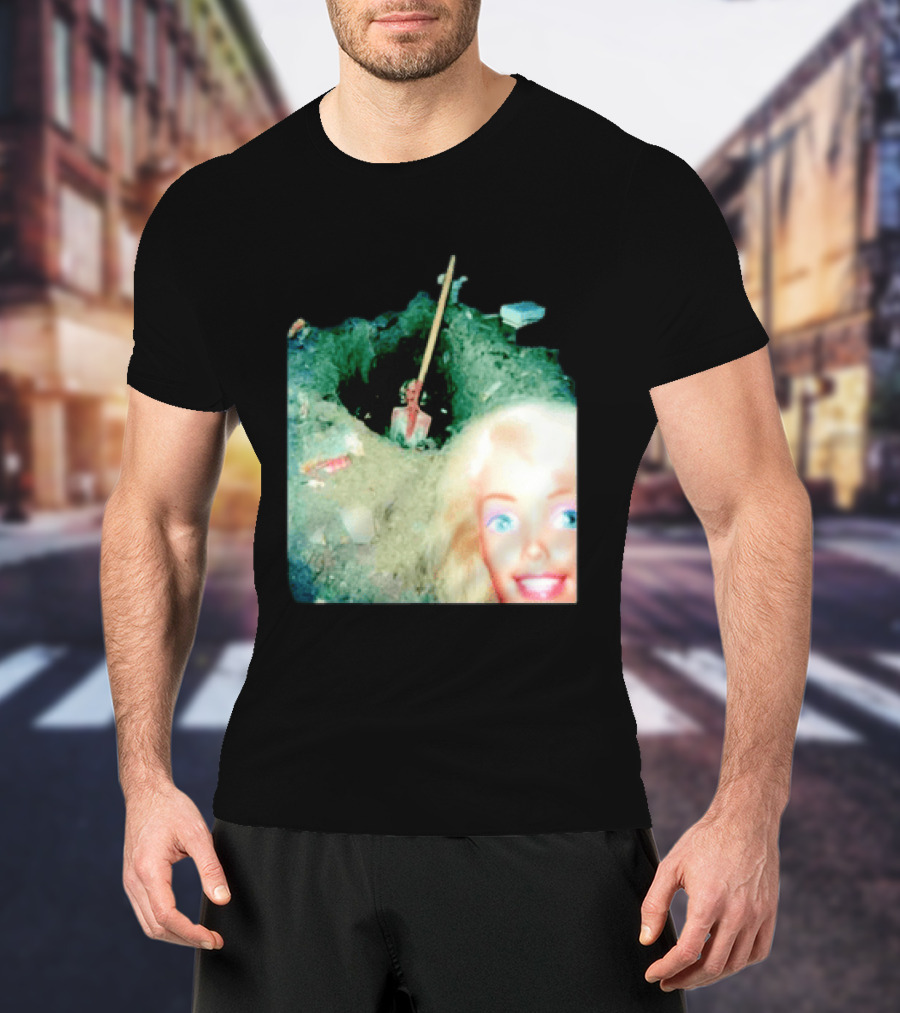 Barbie Doll Digging A Grave Shovel Surreal Scene T-Shirt