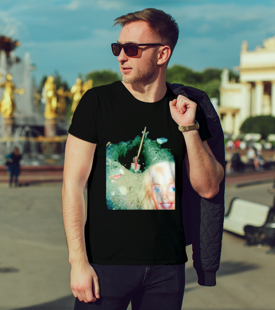 Barbie Doll Digging A Grave Shovel Surreal Scene T-Shirt