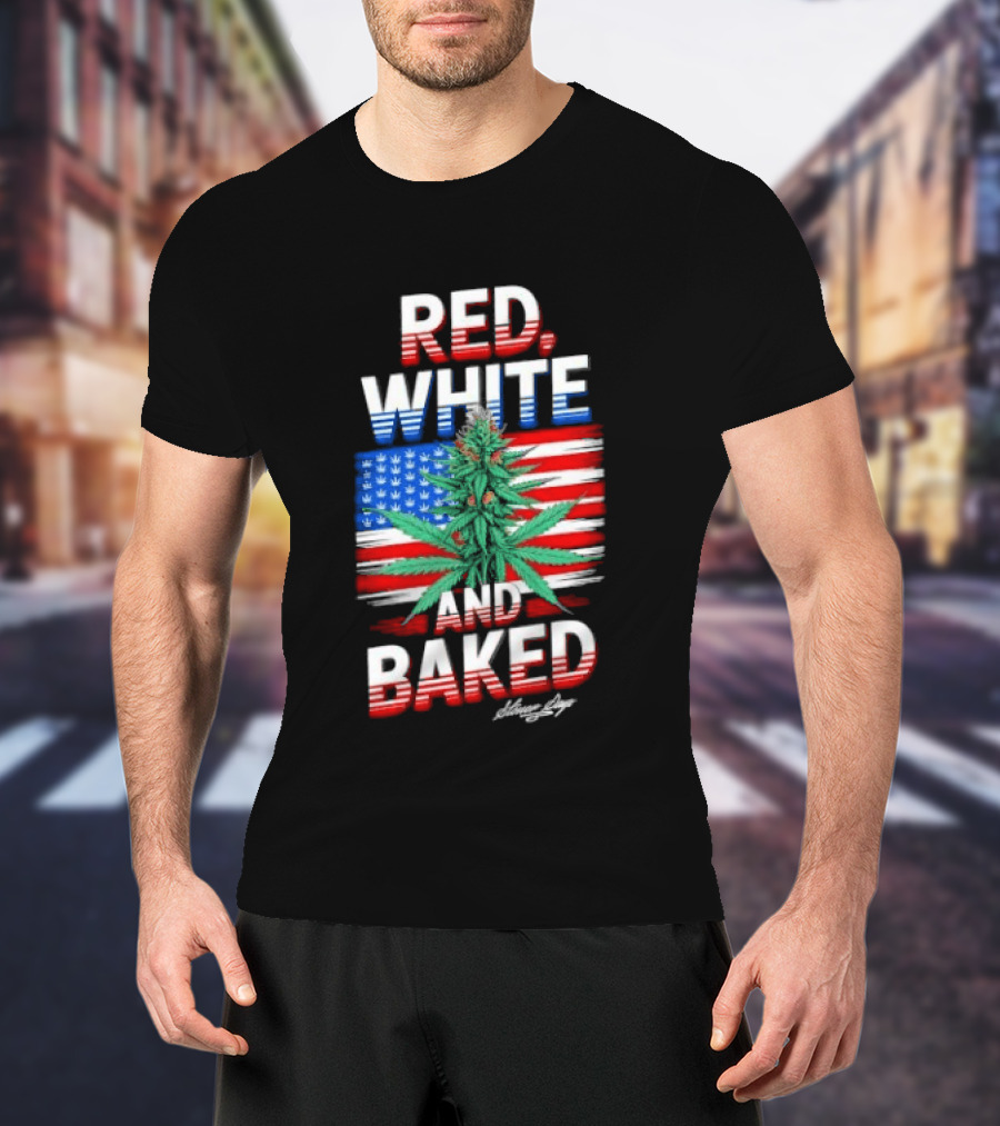Cannabis Leaf Red White And Baked American Flag Stoner Days Fourth Of July T-Shirt