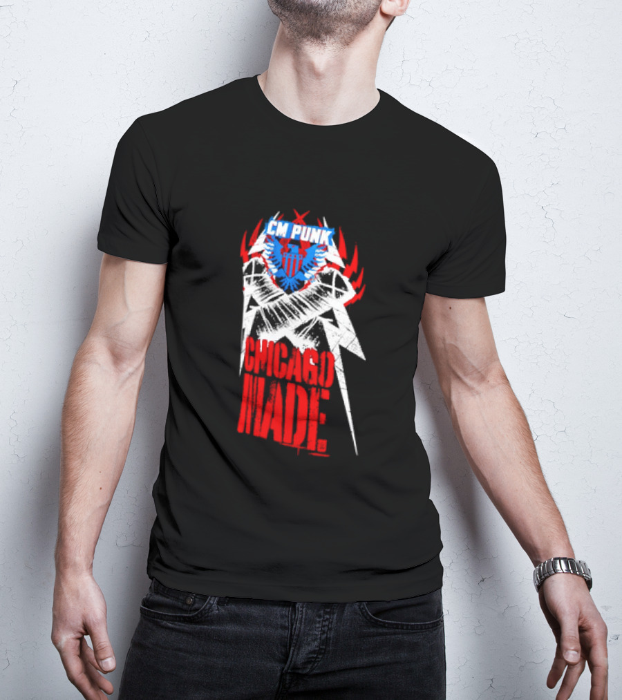 CM Punk Chicago Made WWE Wrestling Red And Blue Star T-Shirt