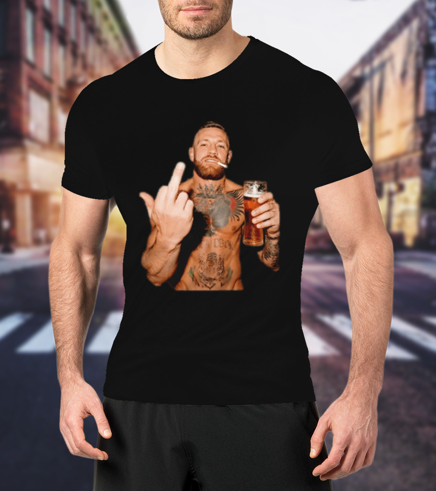 Conor McGregor UFC MMA The Notorious Middle Finger Tattoo Beer T-Shirt