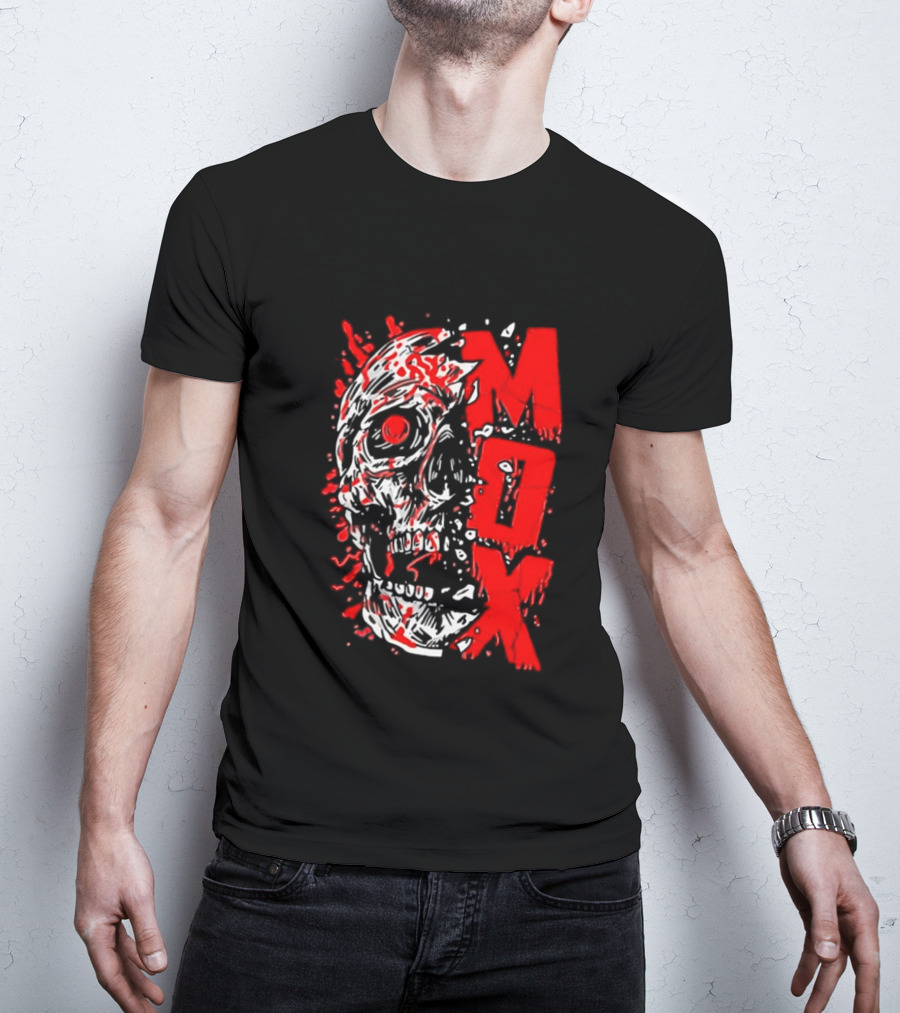 Creepy Zombie Skull MOX Red Splatter T-Shirt