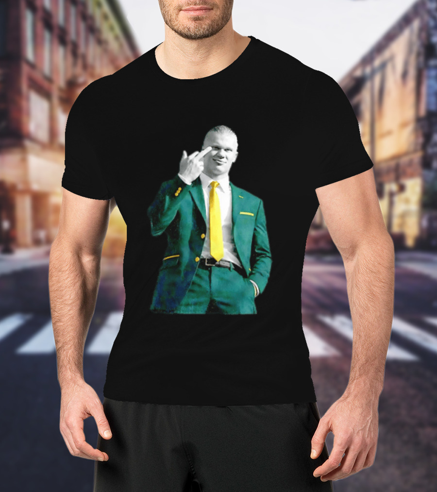 Erling Haaland Green Suit Yellow Tie Manchester City T-Shirt