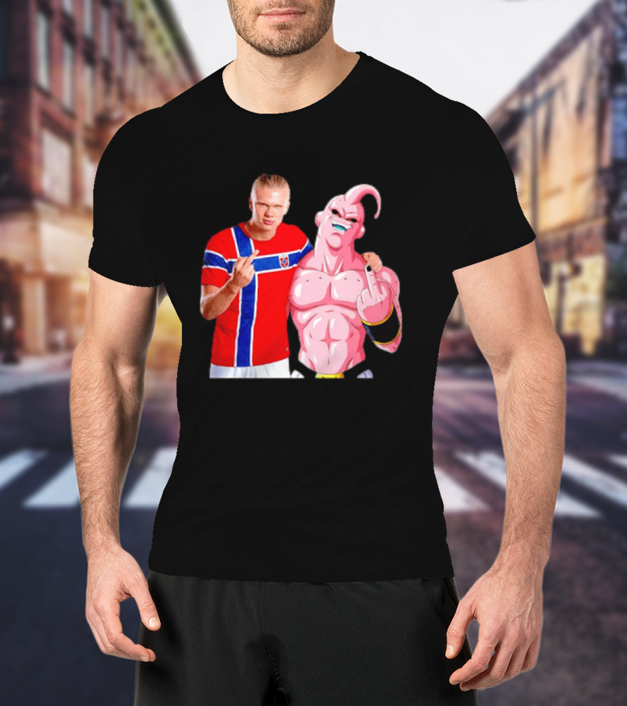 Erling Haaland Norway Majin Buu Middle Finger Cartoon Collaboration T-Shirt