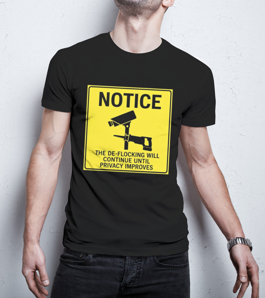 NOTICE De Flocking Will Continue Until Privacy Improves Surveillance Warning T-Shirt