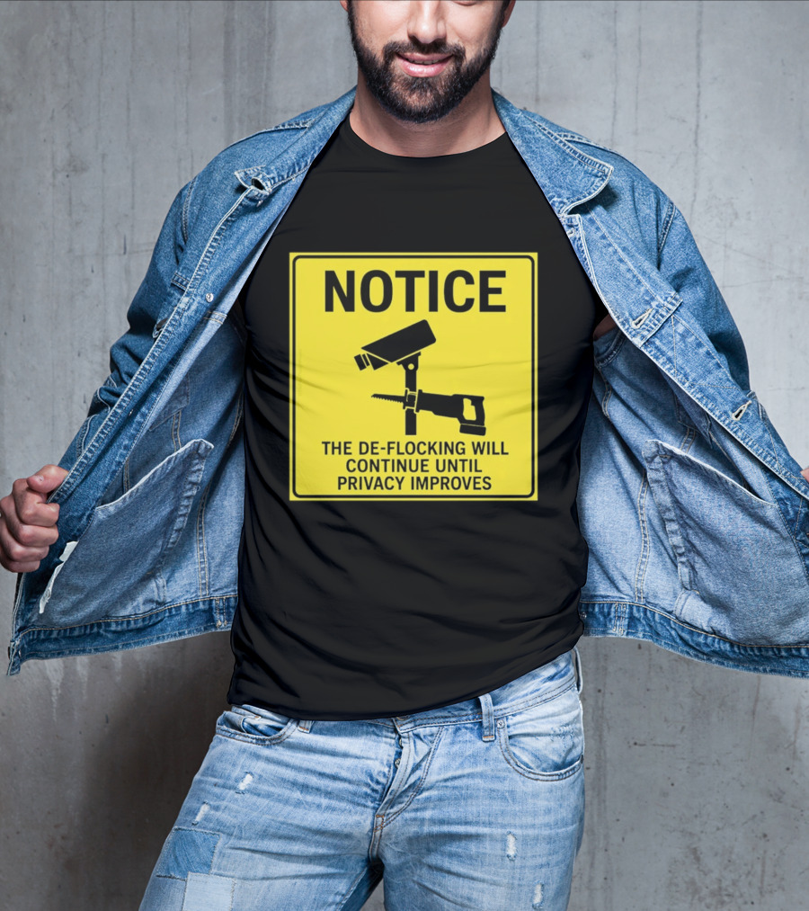 NOTICE De Flocking Will Continue Until Privacy Improves Surveillance Warning T-Shirt