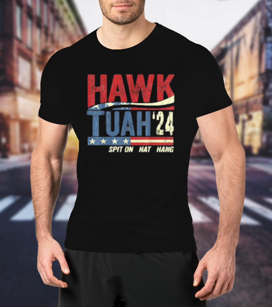 Hawk Tuah '24 Spit On That Thang Red White Blue Stars Stripes T-Shirt