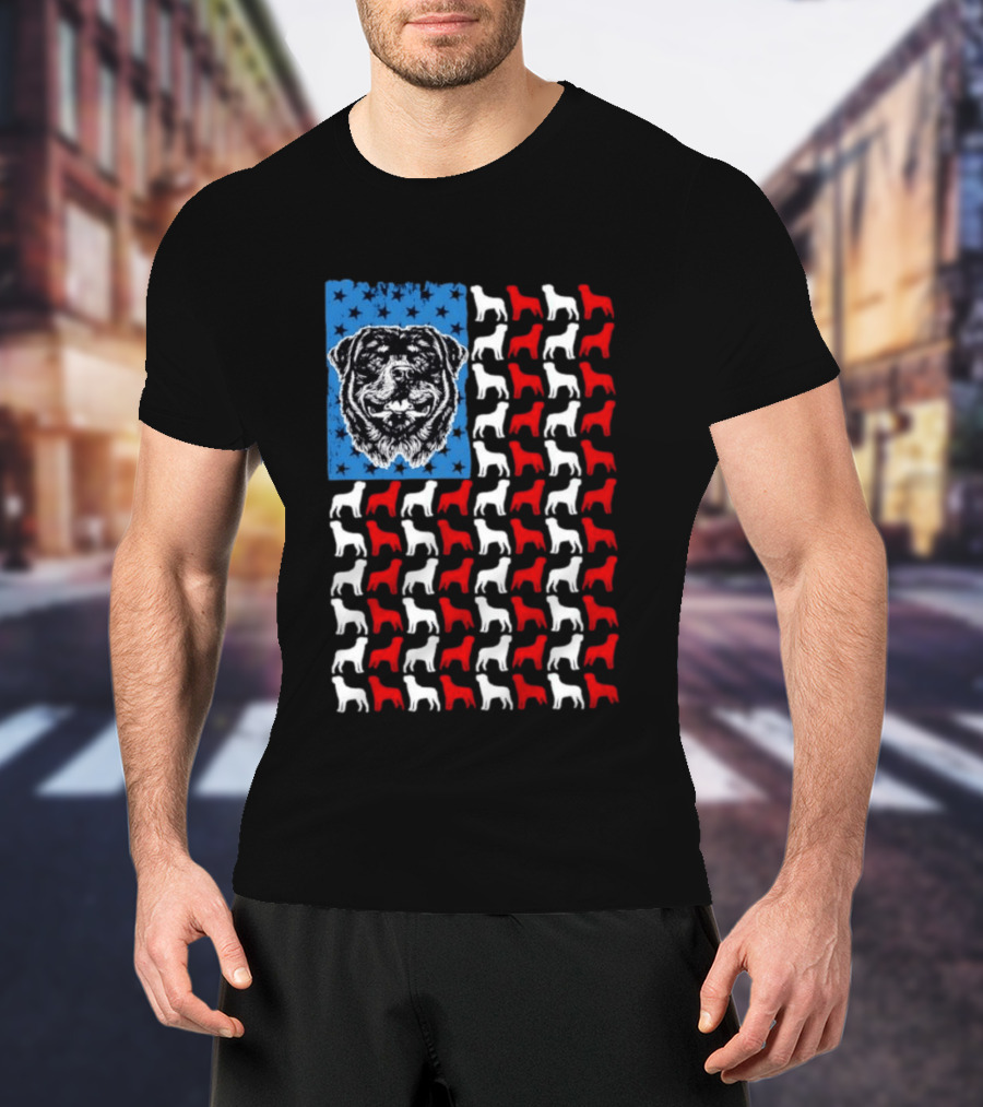 USA Flag Rottweiler Dog Stars Stripes Patriotic T-Shirt