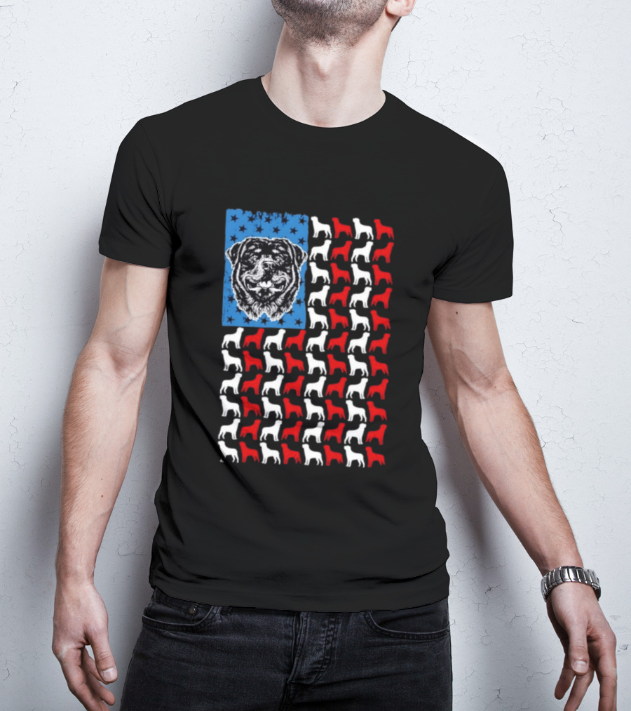 USA Flag Rottweiler Dog Stars Stripes Patriotic T-Shirt