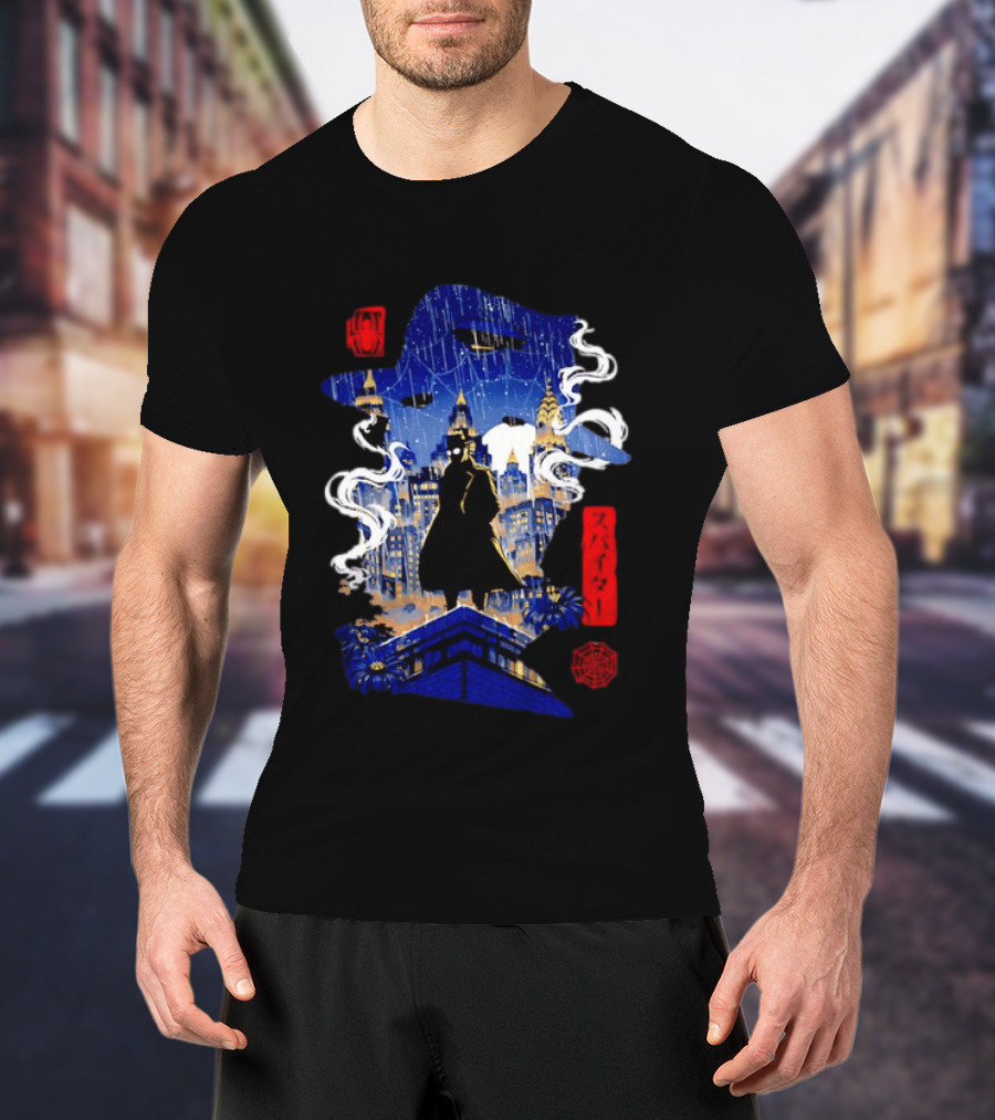 Spider Man Noir Marvel Spider Verse Cityscape Japanese T-Shirt