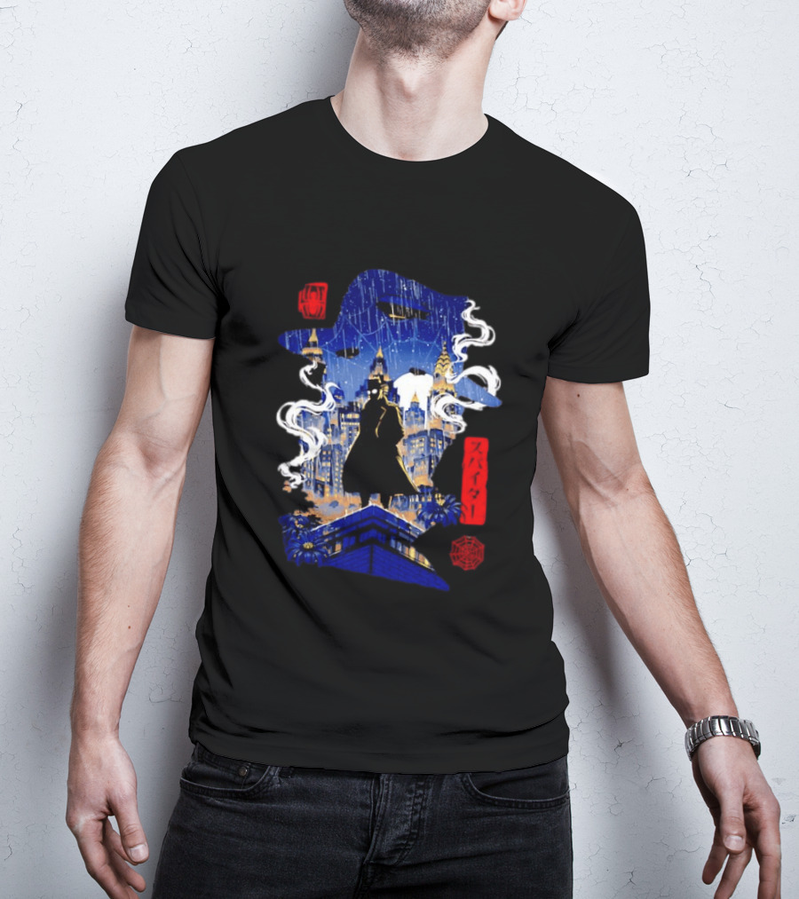Spider Man Noir Marvel Spider Verse Cityscape Japanese T-Shirt