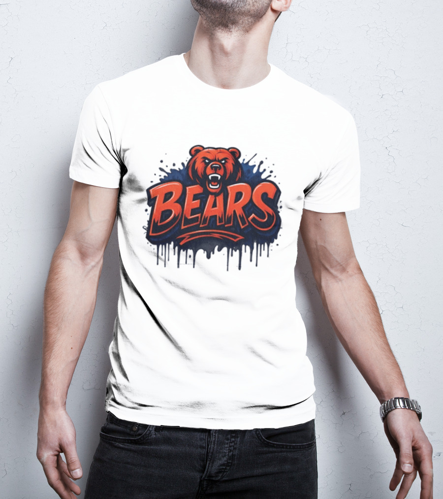 Chicago Bears Graffiti Style Vintage Bold Text Bear Head T-Shirt