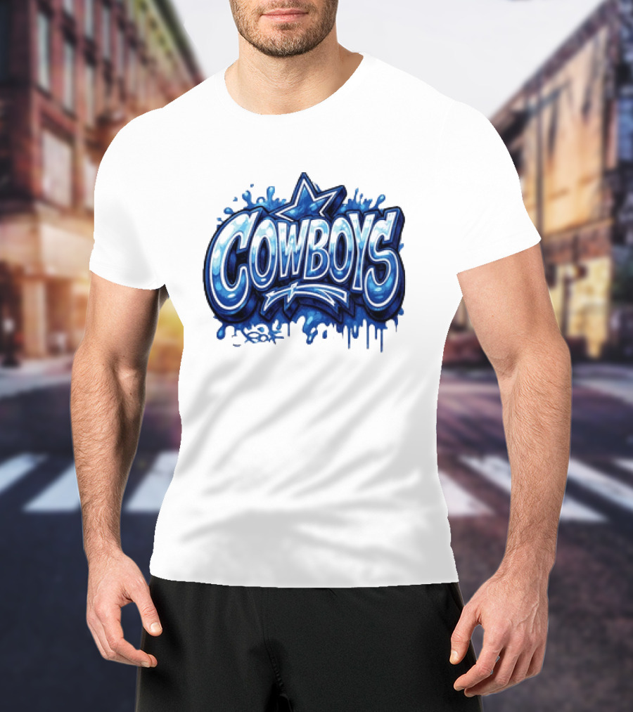 Dallas Cowboys Graffiti Style With Star And Blue Drips T-Shirt