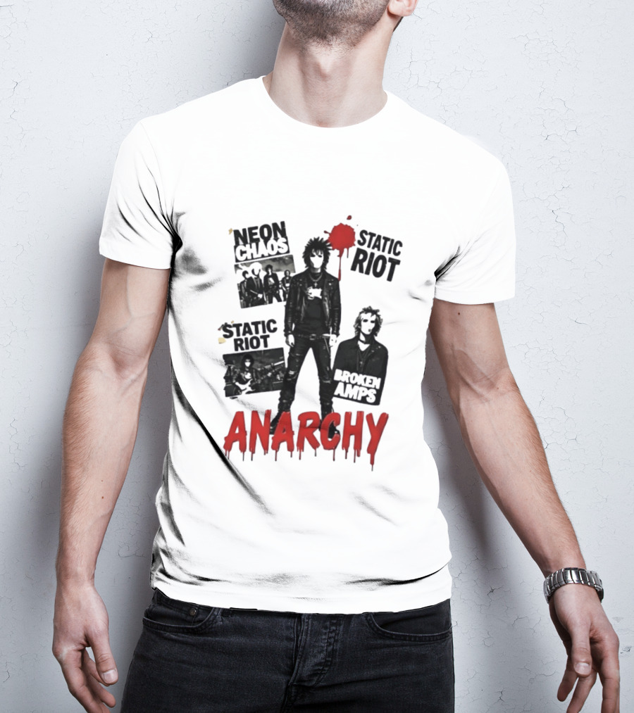 Neon Chaos Static Riot Broken Amps Anarchy Punk Rock Musician T-Shirt
