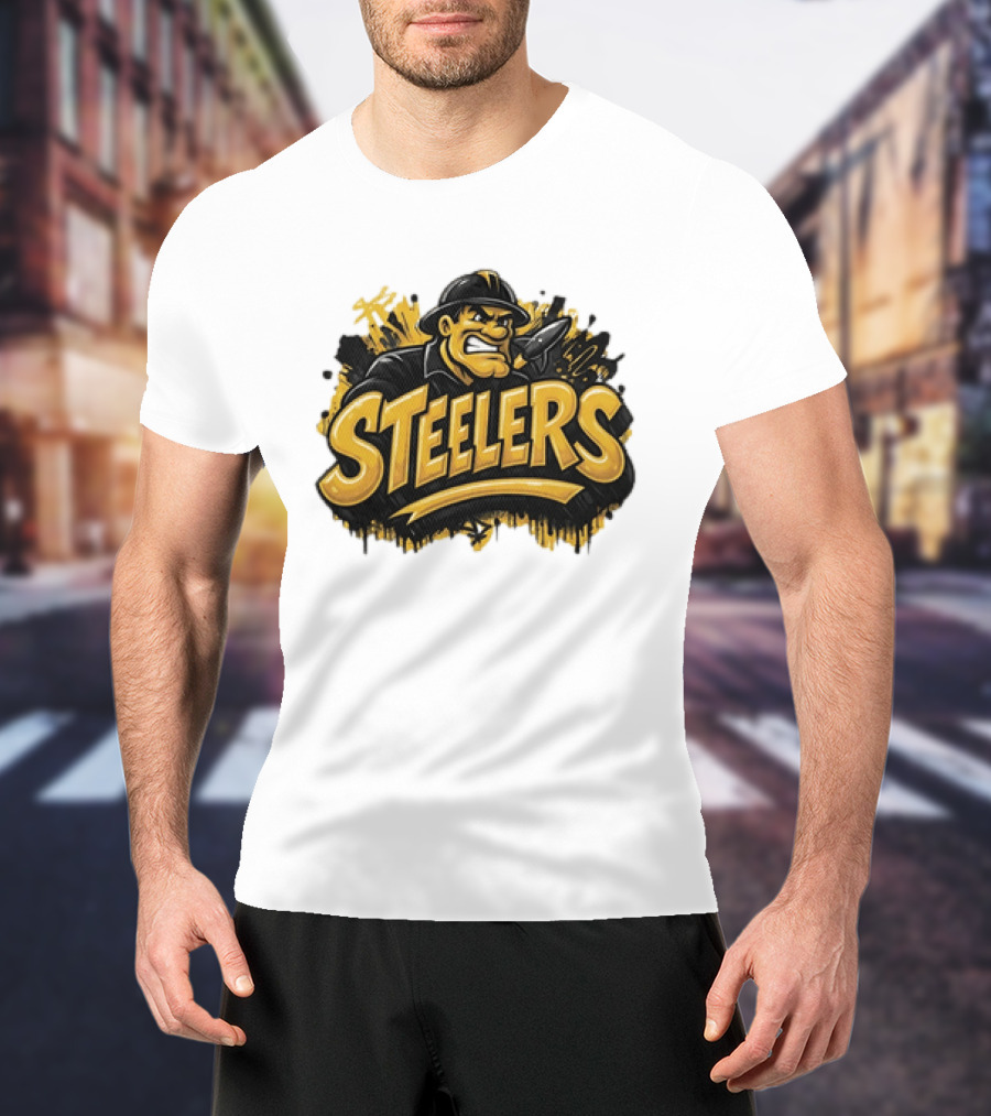 Pittsburgh Steelers Graffiti Steel Worker Emblem With Tough T-Shirt