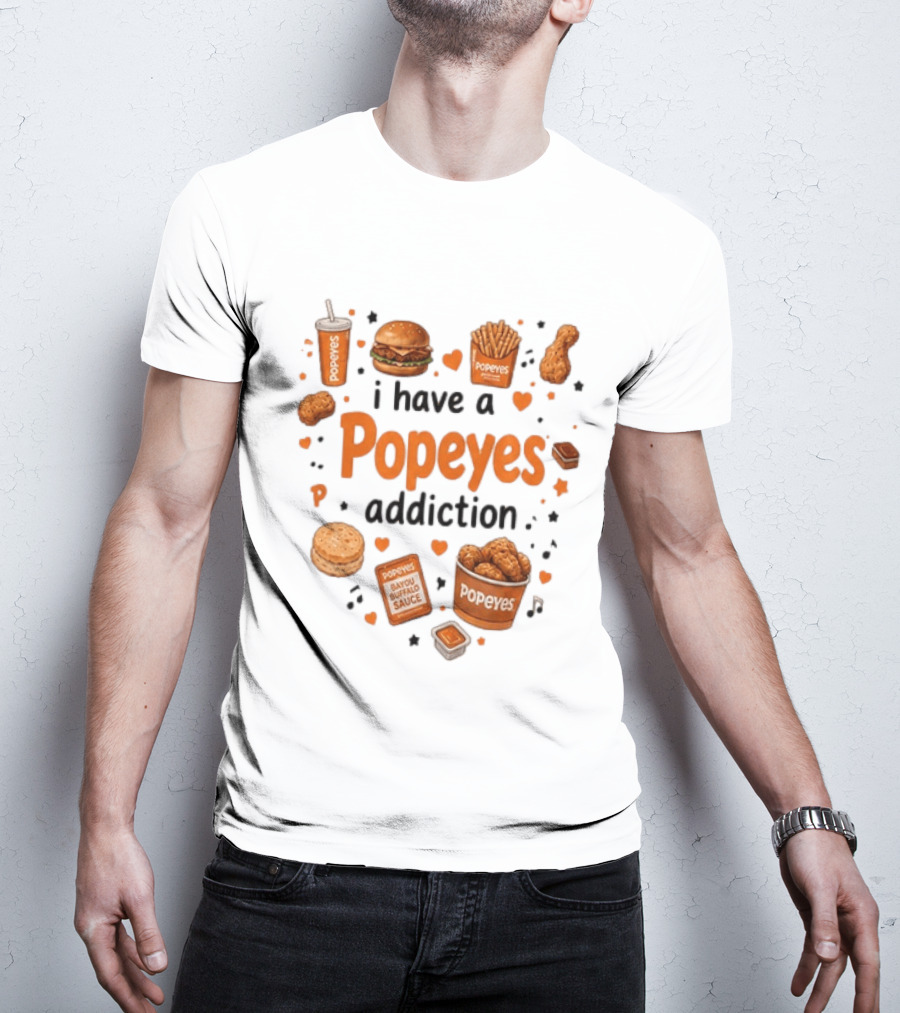 Popeyes Chicken And Biscuits Addiction Heartbeat Lover With Bayou Buffalo Sauce T-Shirt