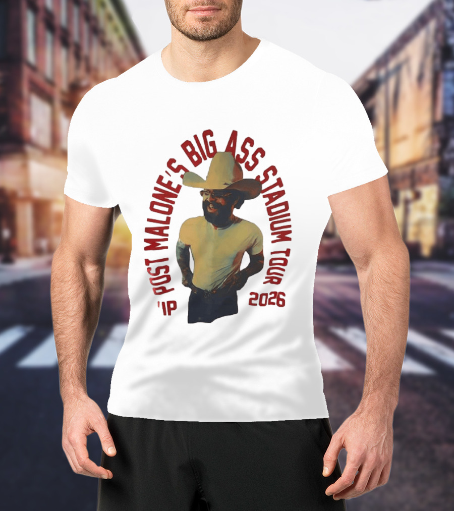 Post Malone Big Ass Stadium Tour 2026 Cowboy Hat And Beard T-Shirt