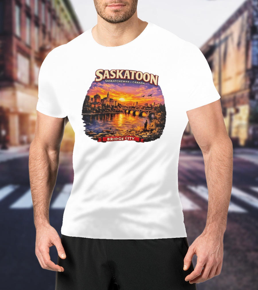 Saskatoon Saskatchewan Canada Sunset Bridge City T-Shirt