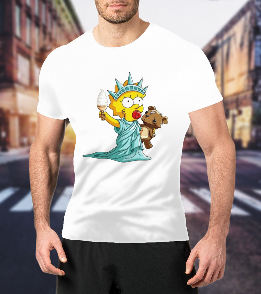 Statue Of Liberty Baby With Ice Cream And Teddy Bear Cartoon T-Shirt