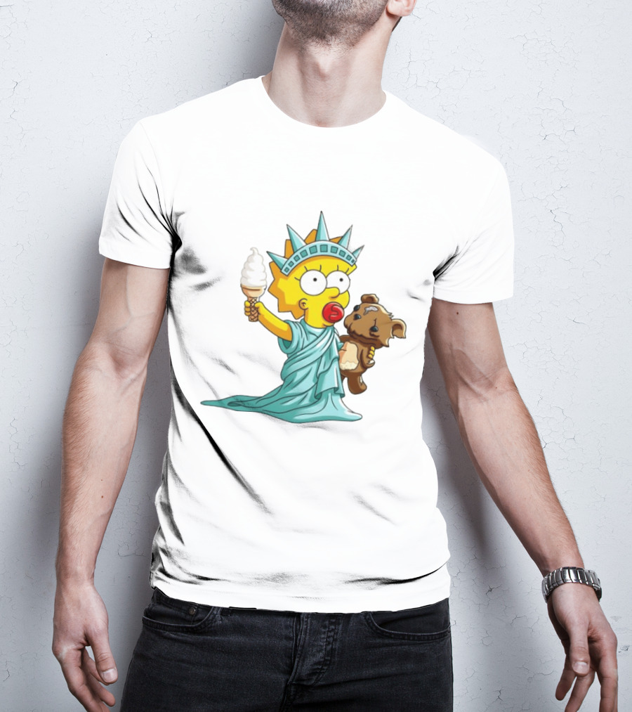Statue Of Liberty Baby With Ice Cream And Teddy Bear Cartoon T-Shirt