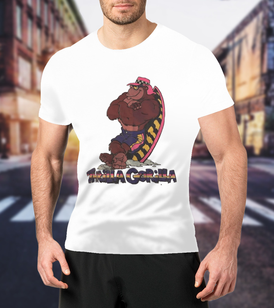 Thrilla Gorilla Town And Country Surf Checkered Hat Surfboard T-Shirt
