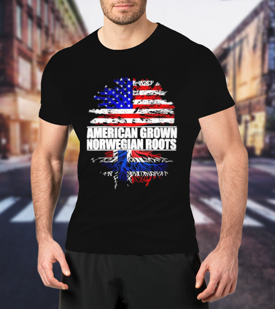 American Grown Norwegian Roots Flag Tree Heritage T-Shirt