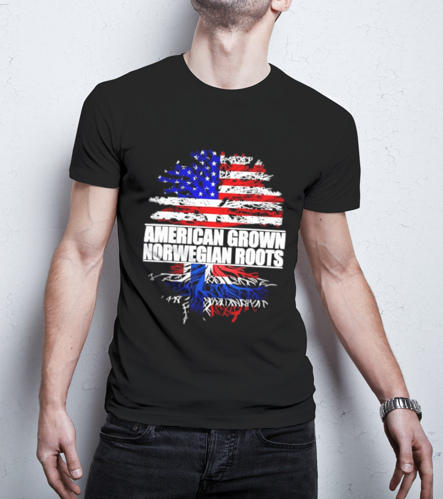 American Grown Norwegian Roots Flag Tree Heritage T-Shirt