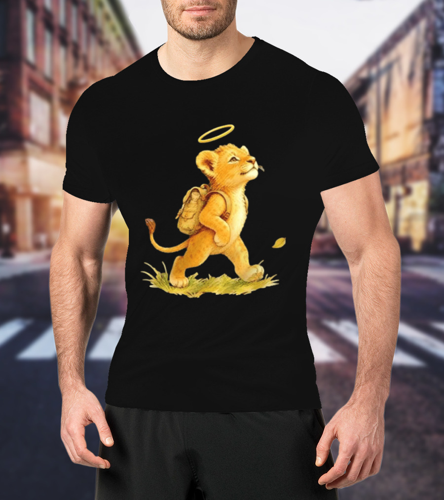 Baby Lion Cub With Halo And Backpack Heading To School T-Shirt