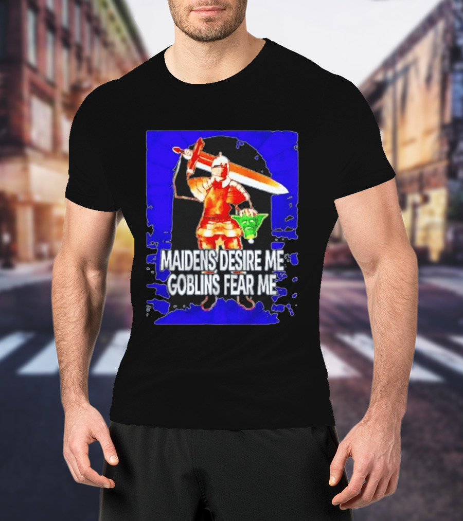 Maidens Desire Me Goblins Fear Me Knight With Yoda Head T-Shirt